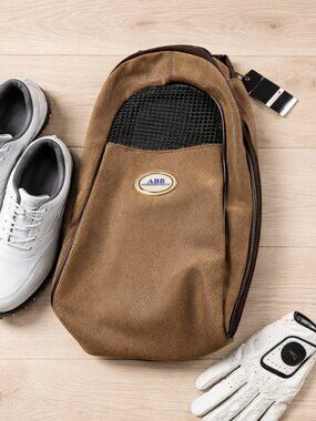 Sovrano Leather Golf Shoe Bag Brown Vented Travel Organizer NWT Vacation CarryOn